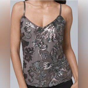 WHITE HOUSE BLACK MARKET Gray Sequined Floral Camisole Blouse Small